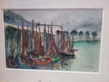 a picture of a painting of boats in the water