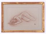 an image of a drawing of a nude woman laying on her back