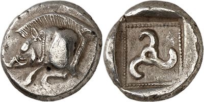 a close up of a coin with a horse on it