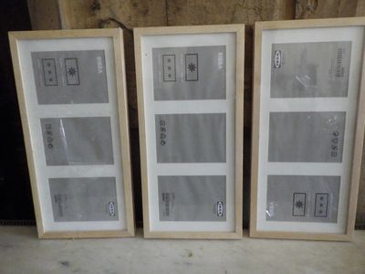 three framed pictures of a picture of a man and a woman on a bench