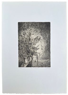 un dessin en noir et blanc représentant un vase avec des fleurs à l'intérieur