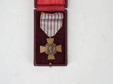 a medal in a red case on a white surface