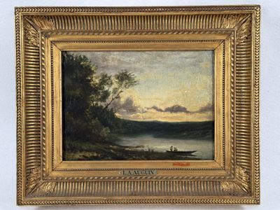 une image représentant un tableau d'un bateau sur un lac
