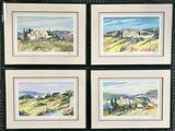 trois photos encadrées représentant un paysage avec une maison au loin