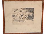 un dessin représentant un groupe de nus, dans un cadre en bois