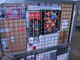 a large metal cage with a bunch of items inside of it