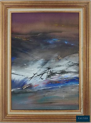 une peinture à l'huile représentant un tableau d'un bateau en mer