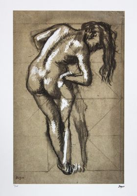 une image représentant le dessin d'une femme nue appuyée sur ses genoux
