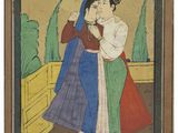 a painting of a man holding a woman in his arms