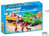 a box of playmobil family fun with a car and a boat
