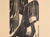 une image représentant un dessin en noir et blanc d'une femme tenant un oiseau