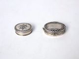 pair of antique silver plated pill boxes with floral designs