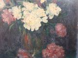 a painting of flowers in a vase on a table