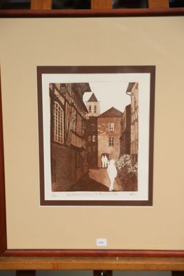 a picture of a picture of a woman walking down the street