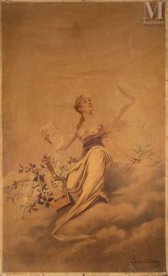 an old picture of a woman holding a bouquet of flowers
