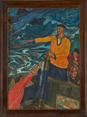 une image représentant un tableau où l'on voit un homme sur un bateau en pleine mer
