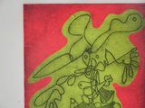 a picture of a drawing on a red and green background