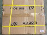 a cardboard box with a yellow ribbon wrapped around it