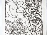 l'image d'un dessin représentant un homme et une femme assis sur un banc