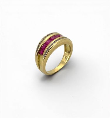 Bague jarretière en or jaune 750 °/°°° (18K) sertie de rubis… - Photo 1