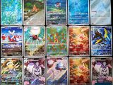 a lot of pokemon cards that are on the table