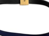 a close up of a black belt with a gold buckle