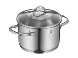 a stainless steel pot with a lid on a white background
