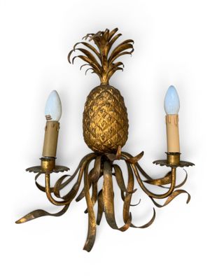 applique murale en laiton en forme d'ananas avec deux bougeoirs
