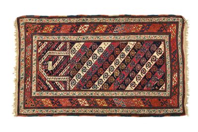 an old rug with geometric design on a white background