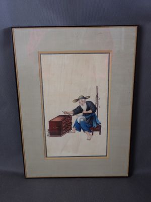 tableau représentant un homme assis sur une chaise, coiffé d'un chapeau