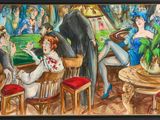 a painting of people playing cards in a casino