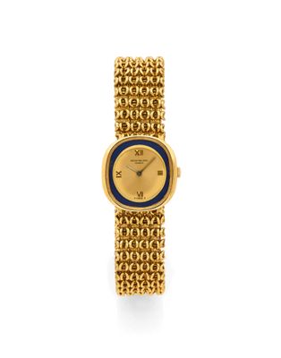 une montre-bracelet pour femme en or jaune 18 carats et émail bleu
