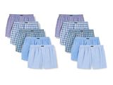 a set of five men ' s boxers in blue and white checks