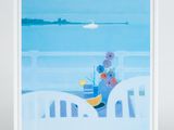 a picture of a painting of a table with flowers on it