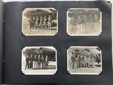 several old black and white photos of a group of men in front of an airplane