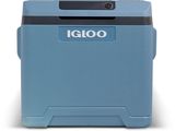 an igloo blue cooler with the lid open on a white background