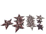 five paper stars are arranged in a row on a white background