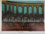 an image of a painting of a group of people sitting on a bench