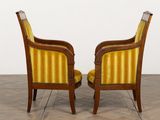 pair of french louis xvi style armchairs with yellow striped upholstered seats