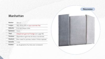 Tête de lit dosseret MANHATTAN 170 nuance gris orage / nuage…