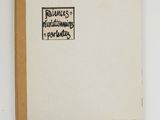 an old book with a black and white drawing on it
