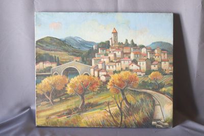 Max TOUTAIN (1935-2006), "Le pont du village", huile sur toi…