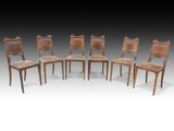 un ensemble de six chaises de salle à manger de style George II, en acajou et cuir