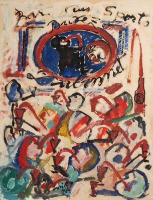 une image représentant un tableau sur un fond blanc, avec des couleurs rouges, bleues et vertes