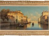 une image représentant un tableau où l'on voit un canal avec une gondole au premier plan