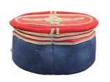a red and blue hat on a white background