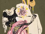 an image of a painting of a woman sitting on a chair with a guitar
