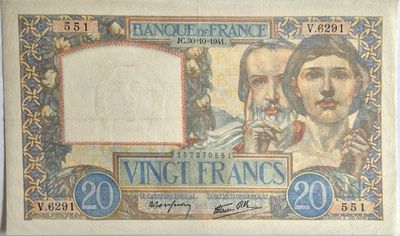 20 francs Travail et Science 30/10/1941, SUP+