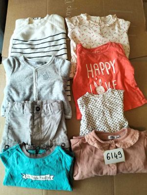 un lot de t-shirts pour enfants posé sur une boîte en carton