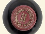a close up of a wine bottle with a label on it